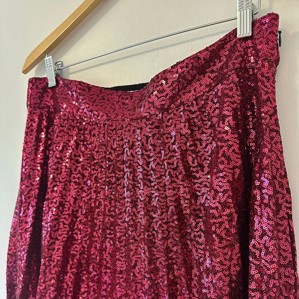 Sezane Dilo Pleated Midi Skirt in Fuschia Sequins - Size 44 - Picture 7 of 12